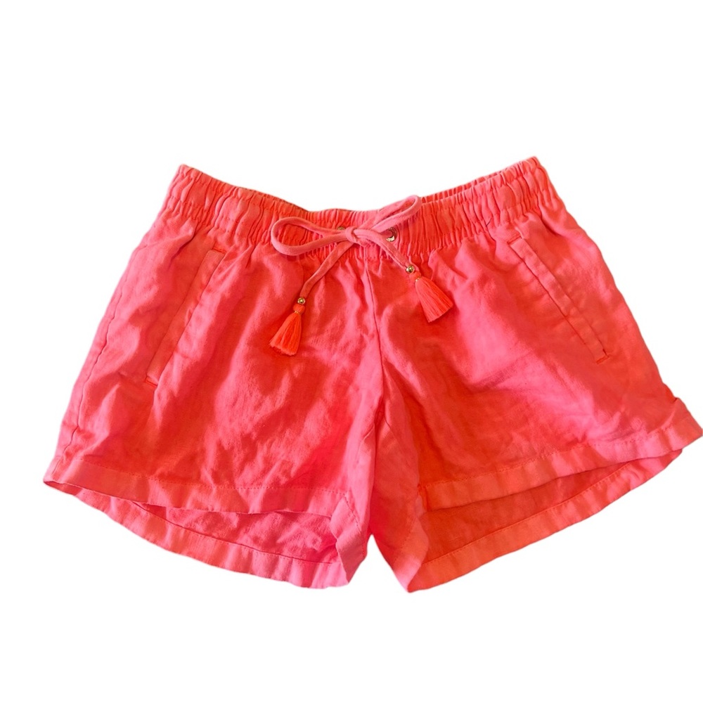 Lilly Pulitzer Hot Pink Linen Drawstring Shorts XS extra small women’s EUC